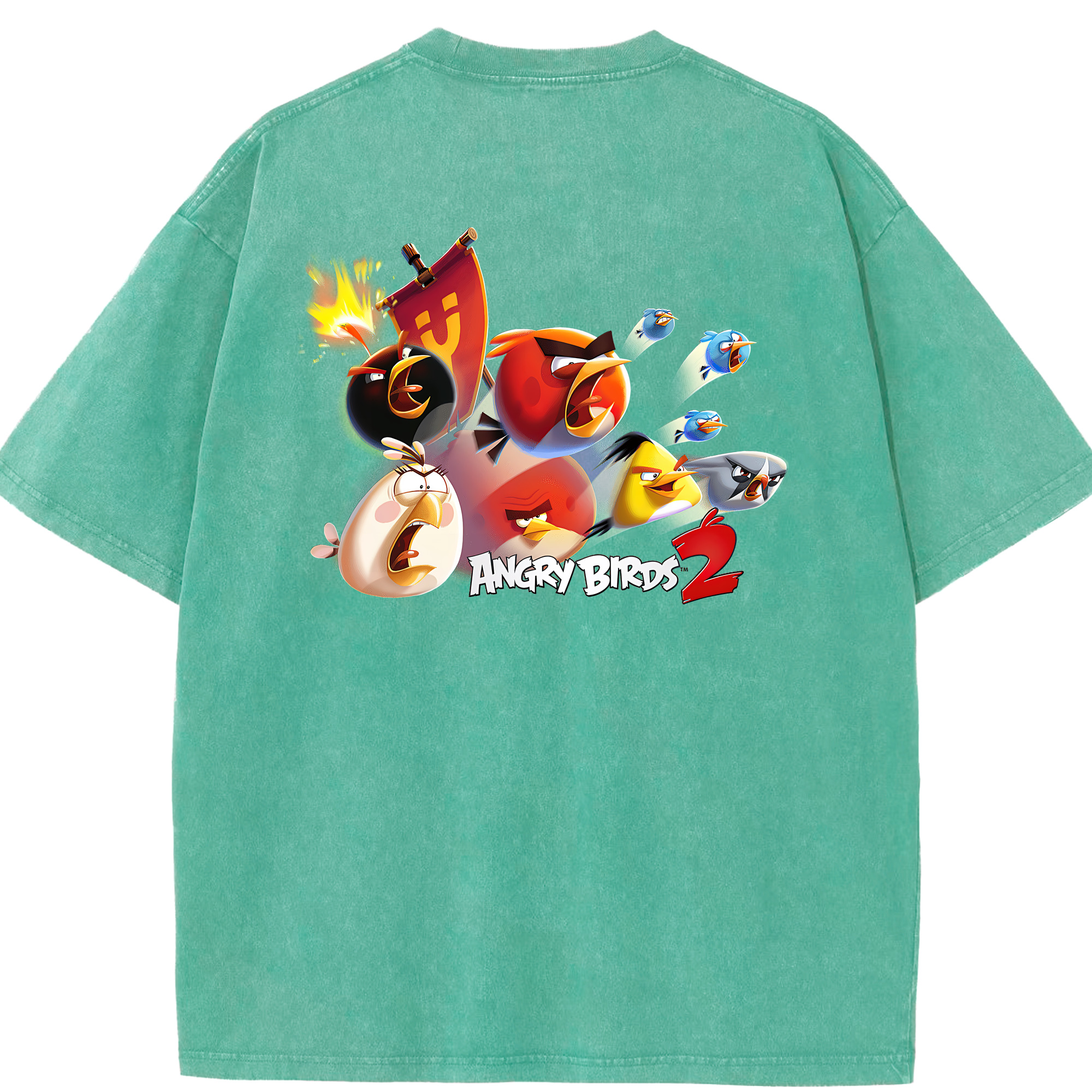 （画像用） Angry Birds アングリーバード 綿100% ヴィンテージ風 半袖Tシャツ（背面プリント）